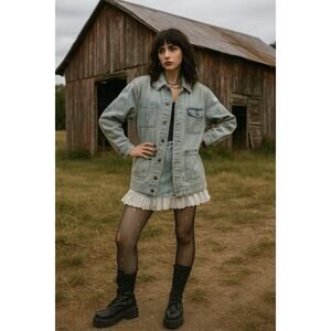 MSRP $128 LNDN by Free People Organic Cotton Light Washed Denim Jacket Size S-M